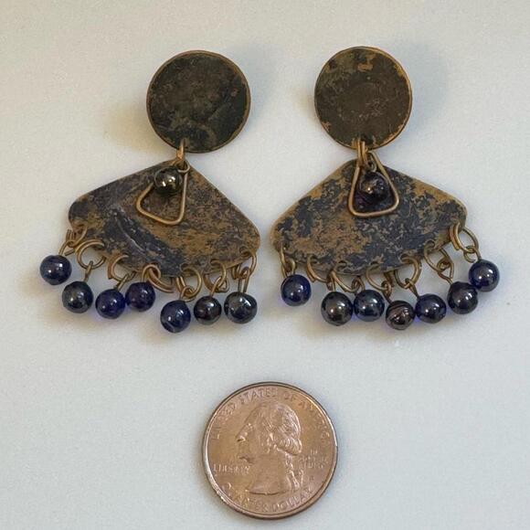 Women’s Rustic Metal and Bead Earrings - Picture 1 of 2